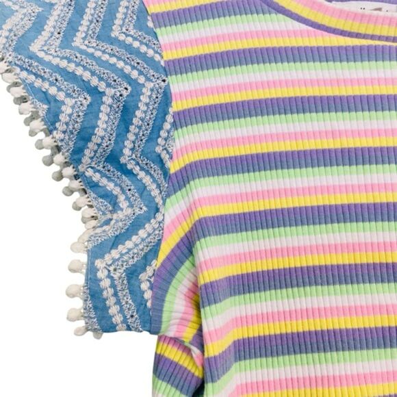 THML Multi Stripe Fringe Sleeves Cotton Top Shirt Size Small - Picture 7 of 12